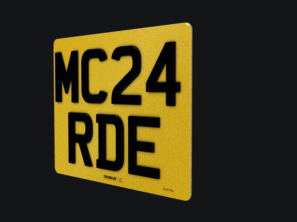 Yellow 4D acrylic motorcycle number plate, 9 × 7 inch